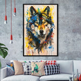 Wolf Painting Art Portrait Mixed Painting Color, Framed Art Prints Wall Decor, Picture Framed Painting
