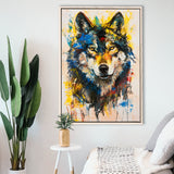 Wolf Painting Art Portrait Mixed Painting Color, Framed Canvas Prints Wall Art Decor, Floarting Frame Painting Canvas Art