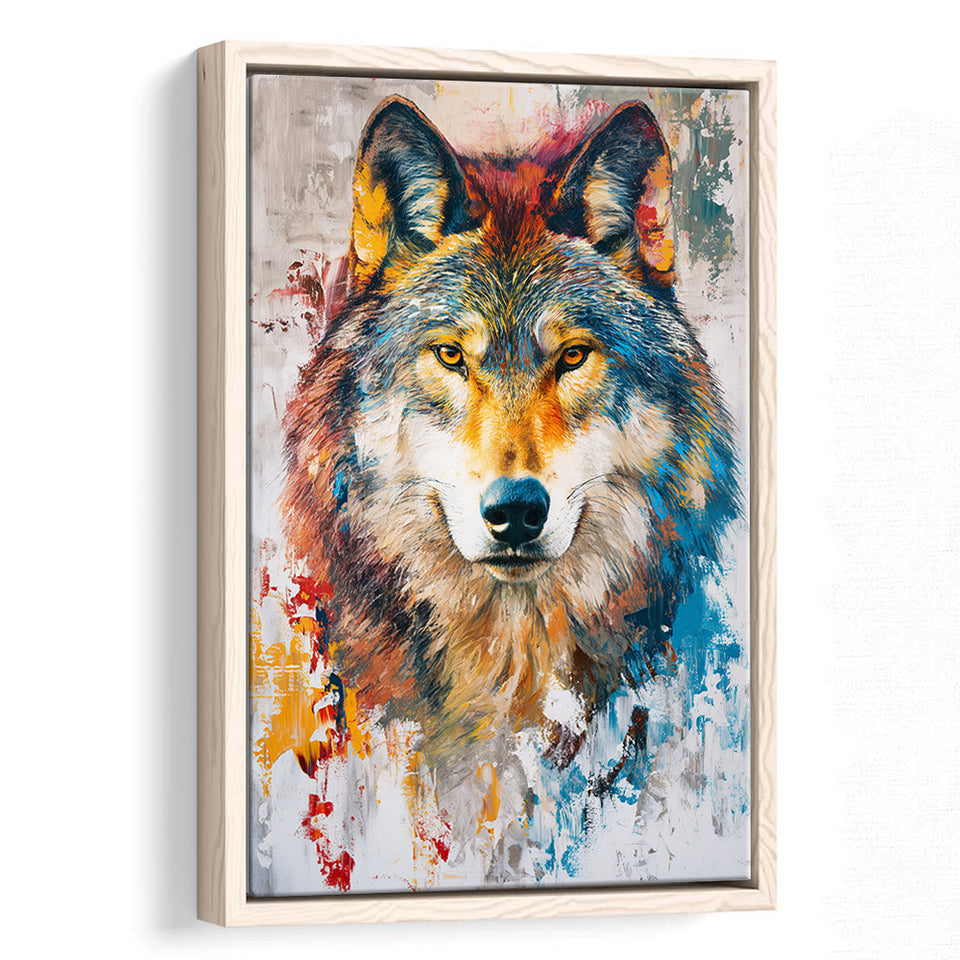 Wolf Painting Portrait Mixed Color Oil Painting, Framed Canvas Prints Wall Art Decor, Floarting Frame Painting Canvas Art