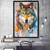 Wolf Painting Portrait Mixed Color Oil Painting, Framed Art Prints Wall Decor, Picture Framed Painting
