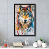 Wolf Painting Portrait Mixed Color Oil Painting, Framed Canvas Prints Wall Art Decor, Floarting Frame Painting Canvas Art