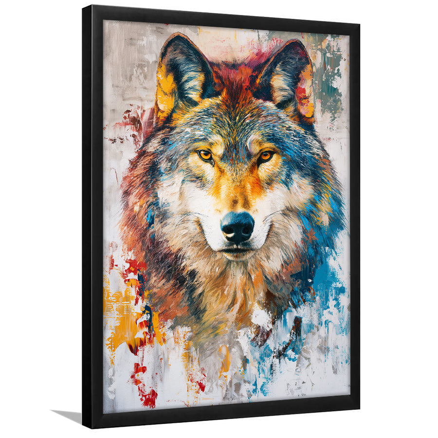 Wolf Painting Portrait Mixed Color Oil Painting, Framed Art Prints Wall Decor, Picture Framed Painting