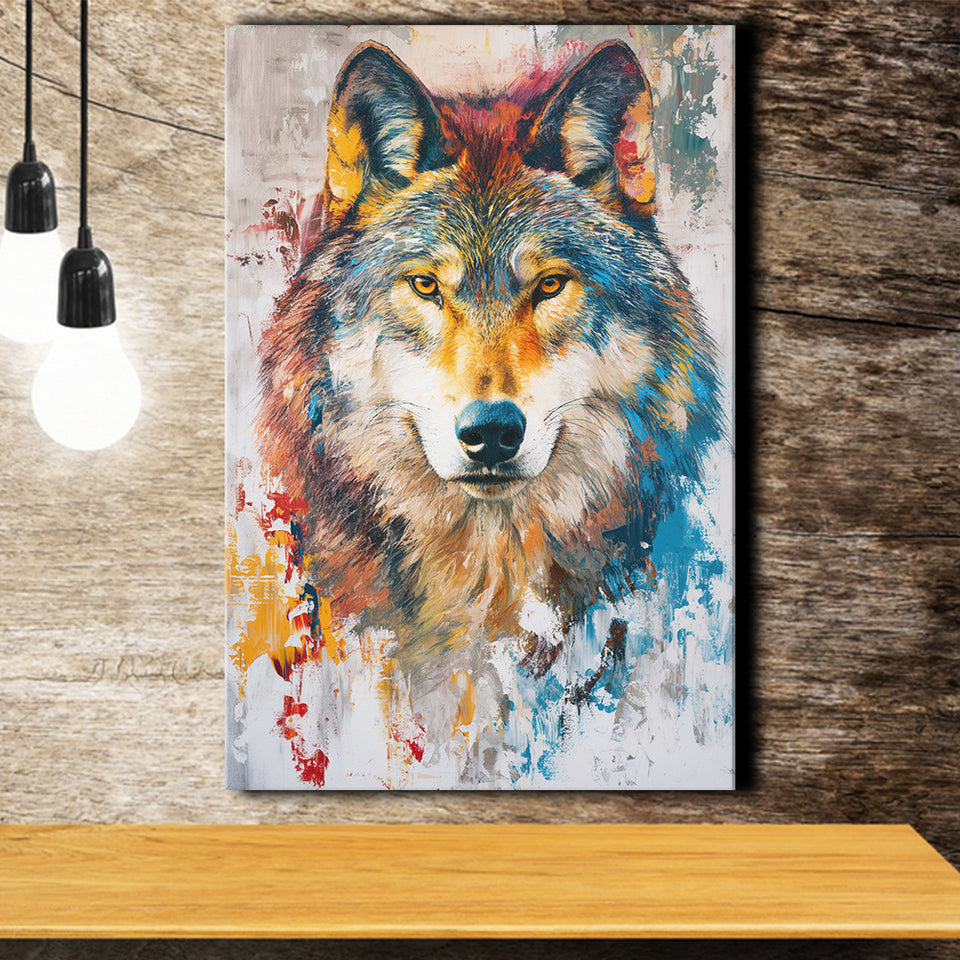 Wolf Painting Portrait Mixed Color Oil Painting, Canvas Prints Wall Art Home Decor, Painting Canvas Art