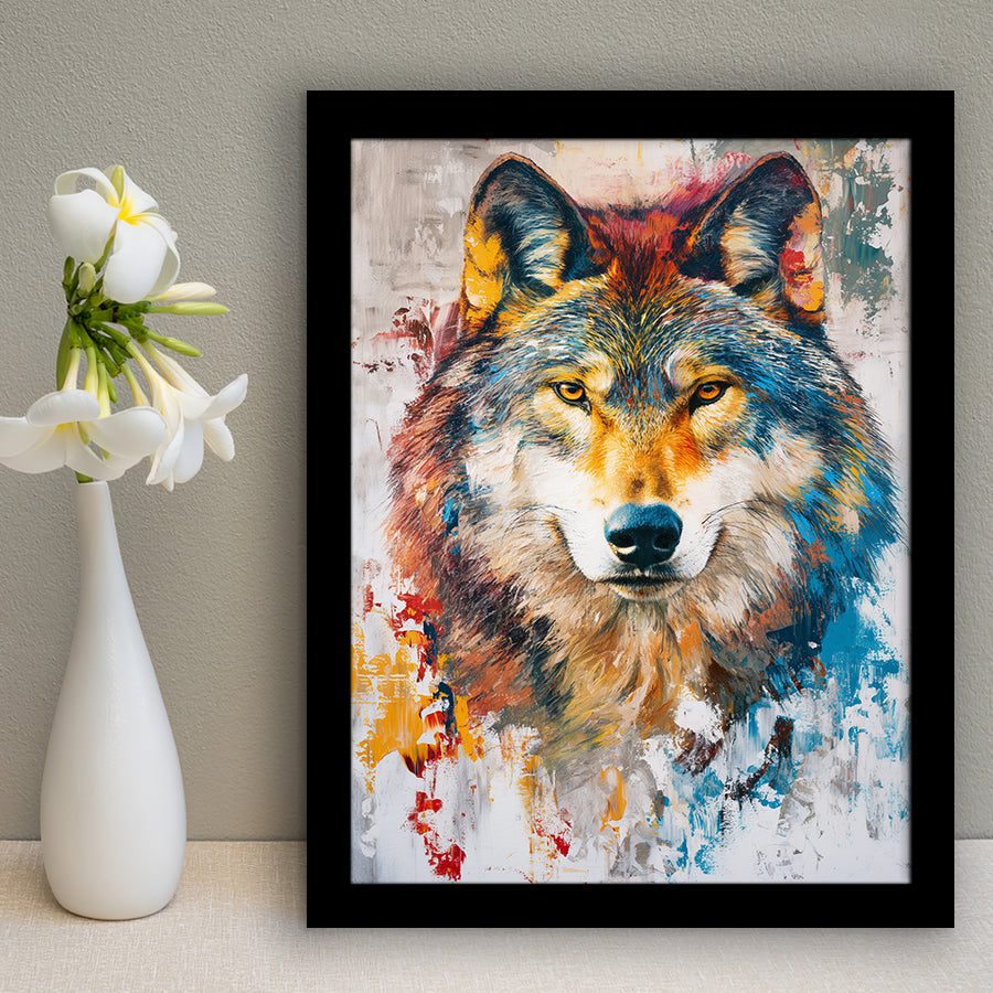 Wolf Painting Portrait Mixed Color Oil Painting, Framed Art Prints Wall Decor, Picture Framed Painting