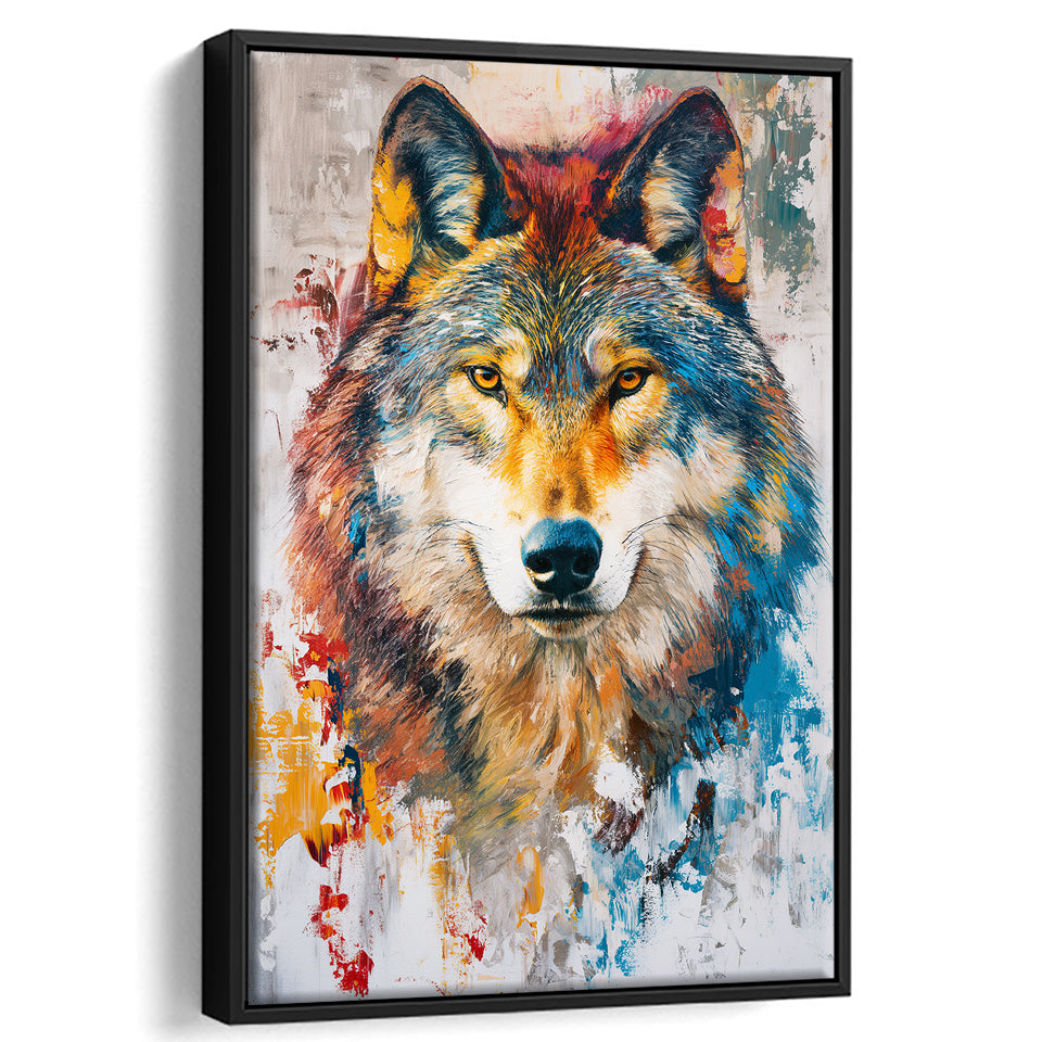 Wolf Painting Portrait Mixed Color Oil Painting, Framed Canvas Prints Wall Art Decor, Floarting Frame Painting Canvas Art