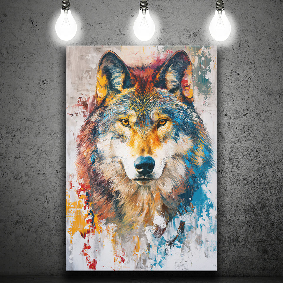 Wolf Painting Portrait Mixed Color Oil Painting, Canvas Prints Wall Art Home Decor, Painting Canvas Art