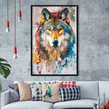 Wolf Painting Portrait Mixed Color Oil Painting, Framed Art Prints Wall Decor, Picture Framed Painting