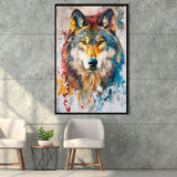 Wolf Painting Portrait Mixed Color Oil Painting, Framed Canvas Prints Wall Art Decor, Floarting Frame Painting Canvas Art