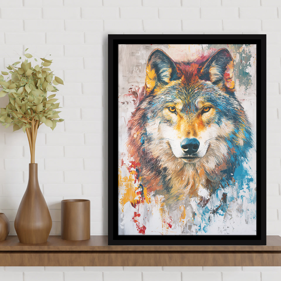 Wolf Painting Portrait Mixed Color Oil Painting, Framed Canvas Prints Wall Art Decor, Floarting Frame Painting Canvas Art