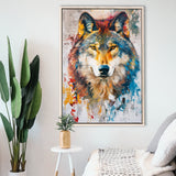 Wolf Painting Portrait Mixed Color Oil Painting, Framed Canvas Prints Wall Art Decor, Floarting Frame Painting Canvas Art