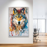 Wolf Painting Portrait Mixed Color Oil Painting, Framed Canvas Prints Wall Art Decor, Floarting Frame Painting Canvas Art