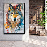 Wolf Painting Portrait Mixed Color Oil Painting, Framed Canvas Prints Wall Art Decor, Floarting Frame Painting Canvas Art