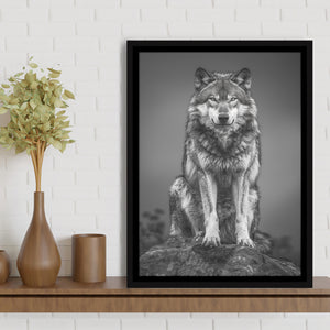 Wolf Portrait Black And White Art, Framed Canvas Prints Wall Art Decor, Floarting Frame Painting Canvas Art