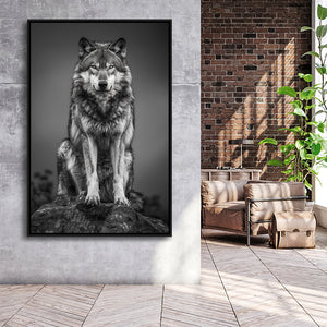 Wolf Portrait Black And White Art, Framed Canvas Prints Wall Art Decor, Floarting Frame Painting Canvas Art