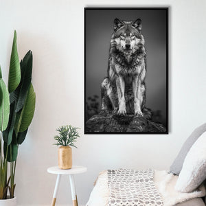 Wolf Portrait Black And White Art, Framed Canvas Prints Wall Art Decor, Floarting Frame Painting Canvas Art