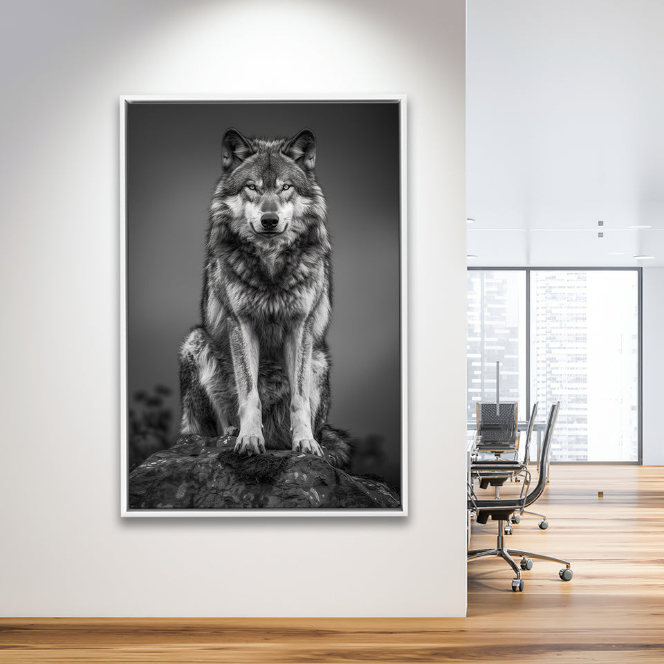 Wolf Portrait Black And White Art, Framed Canvas Prints Wall Art Decor, Floarting Frame Painting Canvas Art