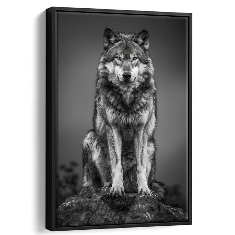 Wolf Portrait Black And White Art, Framed Canvas Prints Wall Art Decor, Floarting Frame Painting Canvas Art