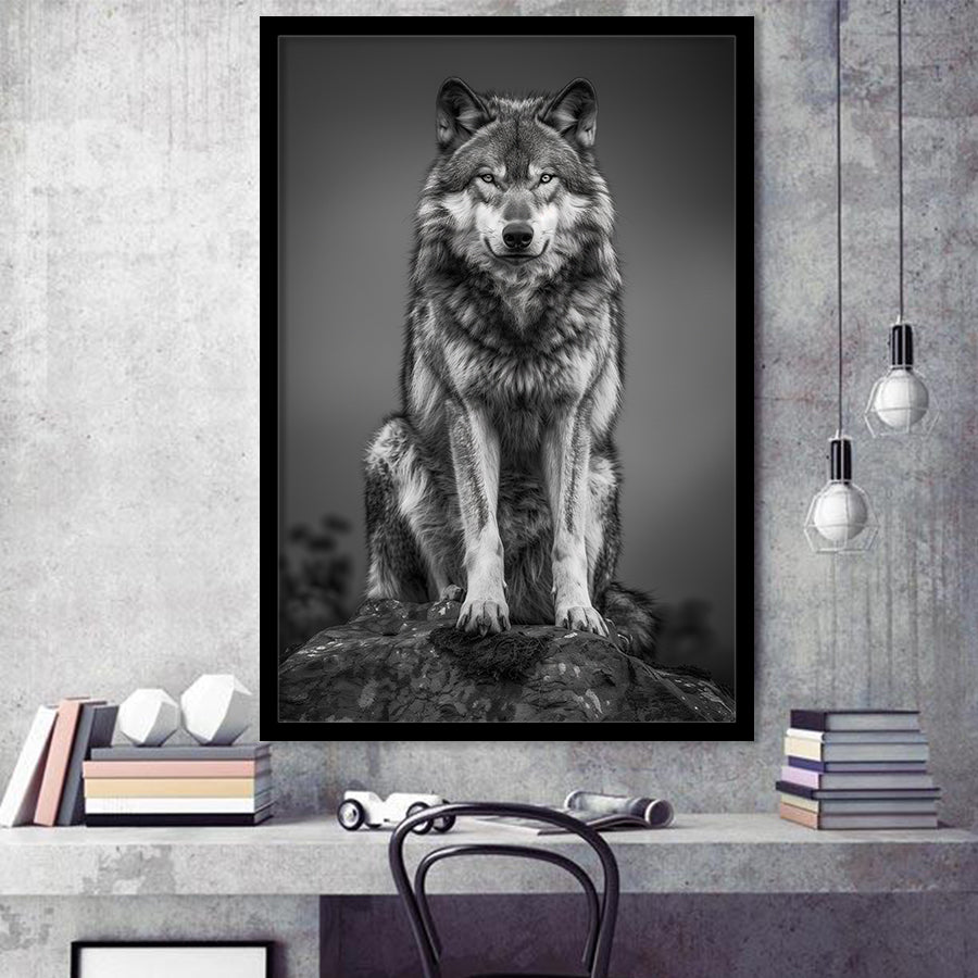 Wolf Portrait Black And White Art, Framed Art Prints Wall Decor, Picture Framed Painting