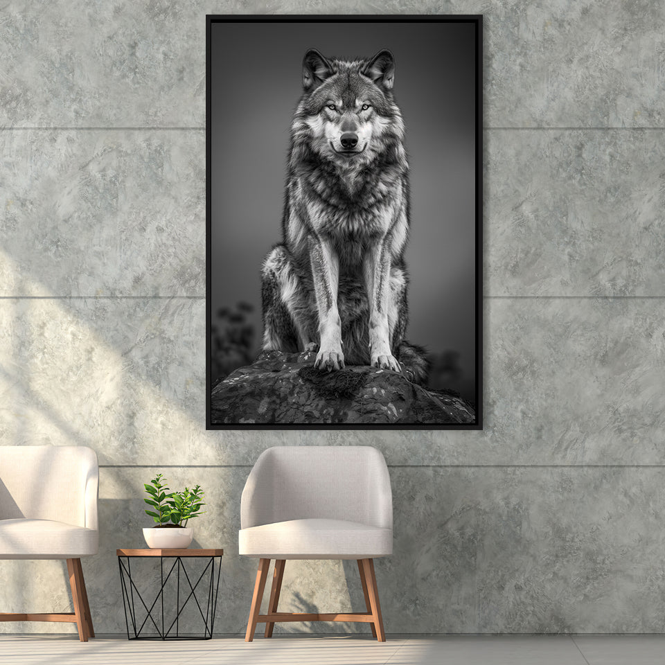 Wolf Portrait Black And White Art, Framed Canvas Prints Wall Art Decor, Floarting Frame Painting Canvas Art