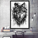 Wolf Portrait Black And White Ink Painting, Framed Art Prints Wall Decor, Picture Framed Painting