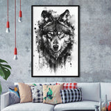 Wolf Portrait Black And White Ink Painting, Framed Art Prints Wall Decor, Picture Framed Painting