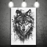 Wolf Portrait Black And White Ink Painting, Canvas Prints Wall Art Home Decor, Painting Canvas Art