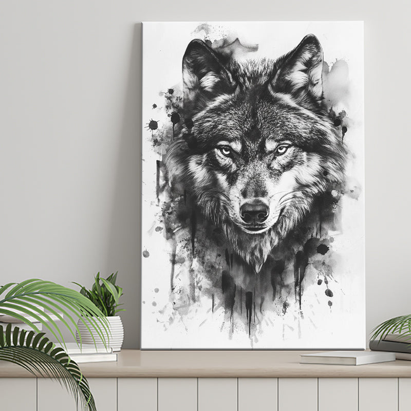 Wolf Portrait Black And White Ink Painting, Canvas Prints Wall Art Home Decor, Painting Canvas Art