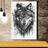 Wolf Portrait Black And White Ink Painting, Canvas Prints Wall Art Home Decor, Painting Canvas Art