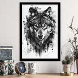 Wolf Portrait Black And White Ink Painting, Framed Art Prints Wall Decor, Picture Framed Painting