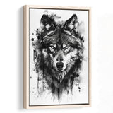 Wolf Portrait Black And White Ink Painting, Framed Canvas Prints Wall Art Decor, Floarting Frame Painting Canvas Art