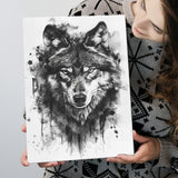 Wolf Portrait Black And White Ink Painting, Canvas Prints Wall Art Home Decor, Painting Canvas Art