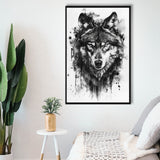 Wolf Portrait Black And White Ink Painting, Framed Canvas Prints Wall Art Decor, Floarting Frame Painting Canvas Art