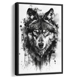 Wolf Portrait Black And White Ink Painting, Framed Canvas Prints Wall Art Decor, Floarting Frame Painting Canvas Art