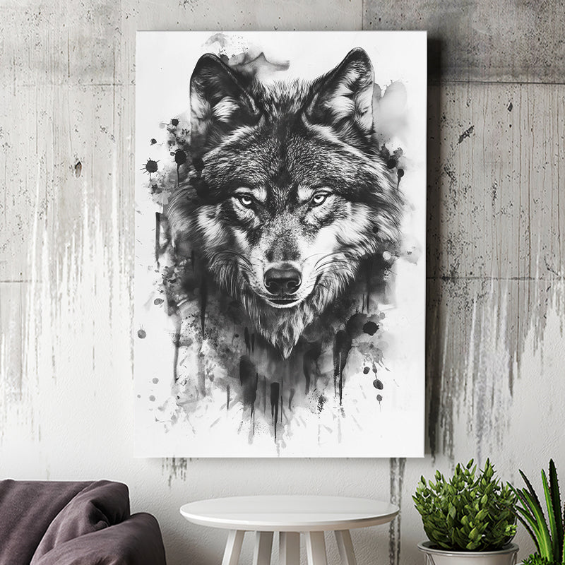 Wolf Portrait Black And White Ink Painting, Canvas Prints Wall Art Home Decor, Painting Canvas Art
