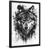 Wolf Portrait Black And White Ink Painting, Framed Art Prints Wall Decor, Picture Framed Painting