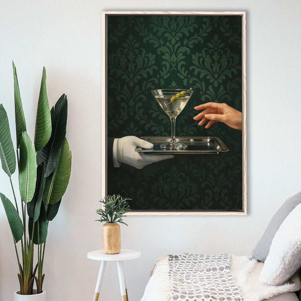 Women With Martini Art Print, Cute Quirky Whimsical Cocktail Art, Bar Cart Decor, Framed Canvas Print, Floating Frame