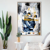 Potrait Abstract Face, African American Blue And Grey Art, Framed Canvas Prints Wall Art Decor, Floating Frame