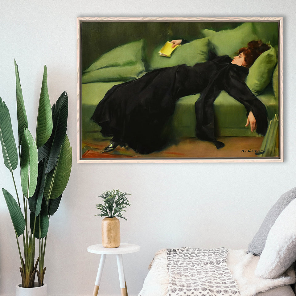 Ramon Casas, Decadent Young Woman After The Dance 1899 Framed Canvas Prints Wall Art, Floating Frame, Large Canvas Home Decor