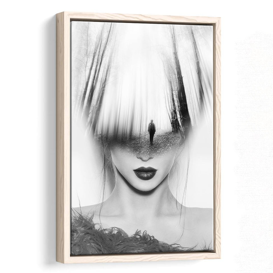 Mystical Woman Abstract Black And White, Framed Canvas Prints Wall Art Home Decor,Floating Frame, Ready to Hang