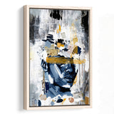 Potrait Abstract Face, African American Blue And Grey Art, Framed Canvas Prints Wall Art Decor, Floating Frame