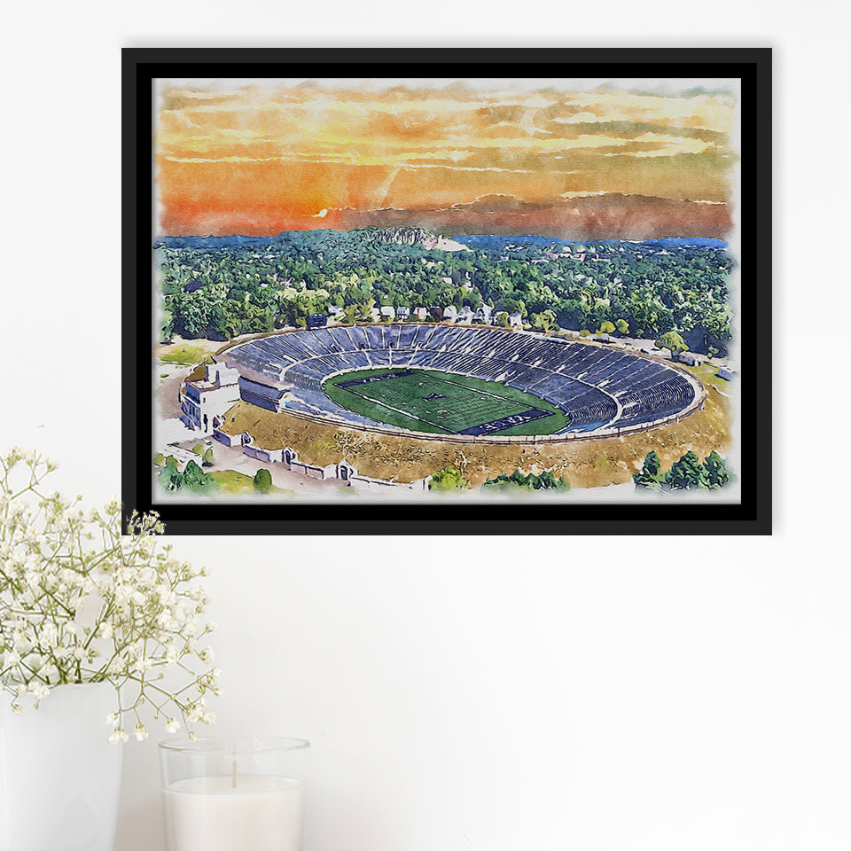 Yale Bowl Stadium WaterColor Framed Canvas Prints, New Haven Connecticut Watercolor, Stadium Art Gifts, Floating Frame