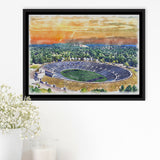 Yale Bowl Stadium WaterColor Framed Canvas Prints, New Haven Connecticut Watercolor, Stadium Art Gifts, Floating Frame