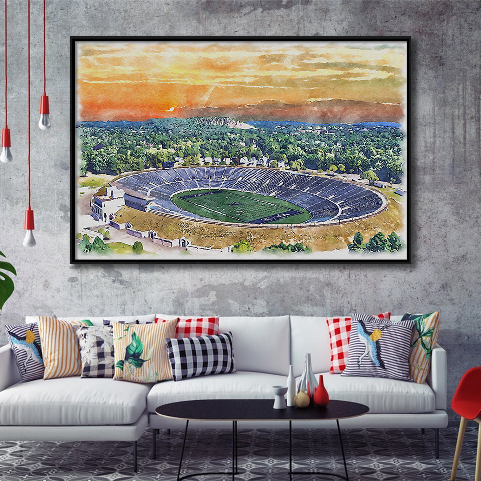 Yale Bowl Stadium WaterColor Framed Canvas Prints, New Haven Connecticut Watercolor, Stadium Art Gifts, Floating Frame