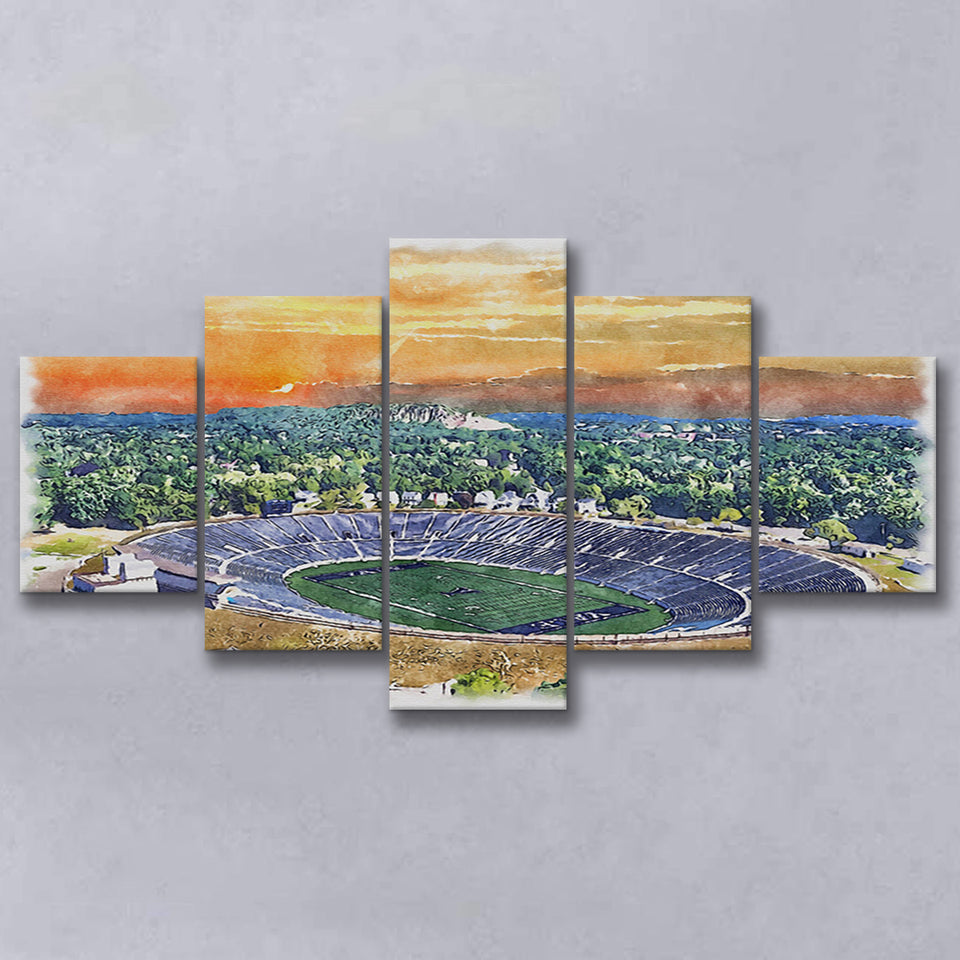 Yale Bowl Stadium WaterColor 5 Panels Mix Canvas Prints, New Haven Connecticut Watercolor, Large Stadium Canvas