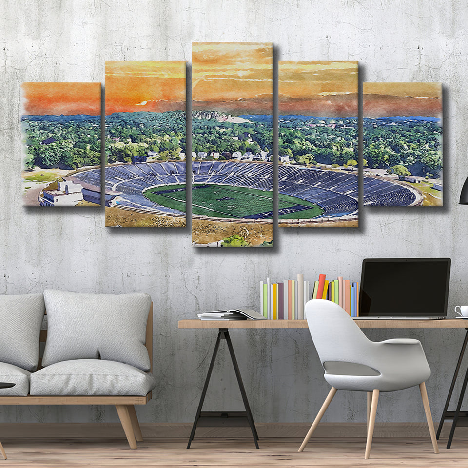 Yale Bowl Stadium WaterColor 5 Panels Mix Canvas Prints, New Haven Connecticut Watercolor, Large Stadium Canvas