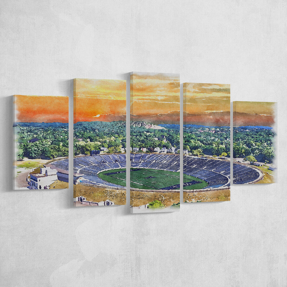 Yale Bowl Stadium WaterColor 5 Panels Mix Canvas Prints, New Haven Connecticut Watercolor, Large Stadium Canvas