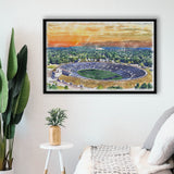 Yale Bowl Stadium WaterColor Framed Canvas Prints, New Haven Connecticut Watercolor, Stadium Art Gifts, Floating Frame