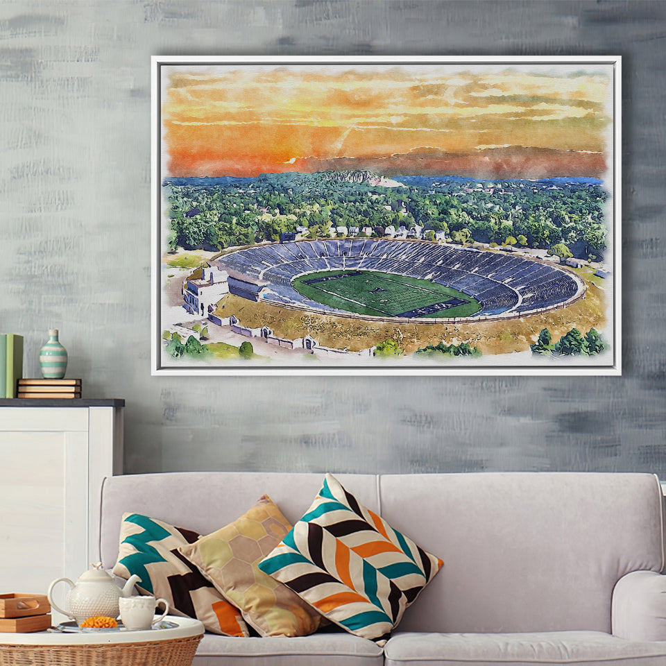 Yale Bowl Stadium WaterColor Framed Canvas Prints, New Haven Connecticut Watercolor, Stadium Art Gifts, Floating Frame