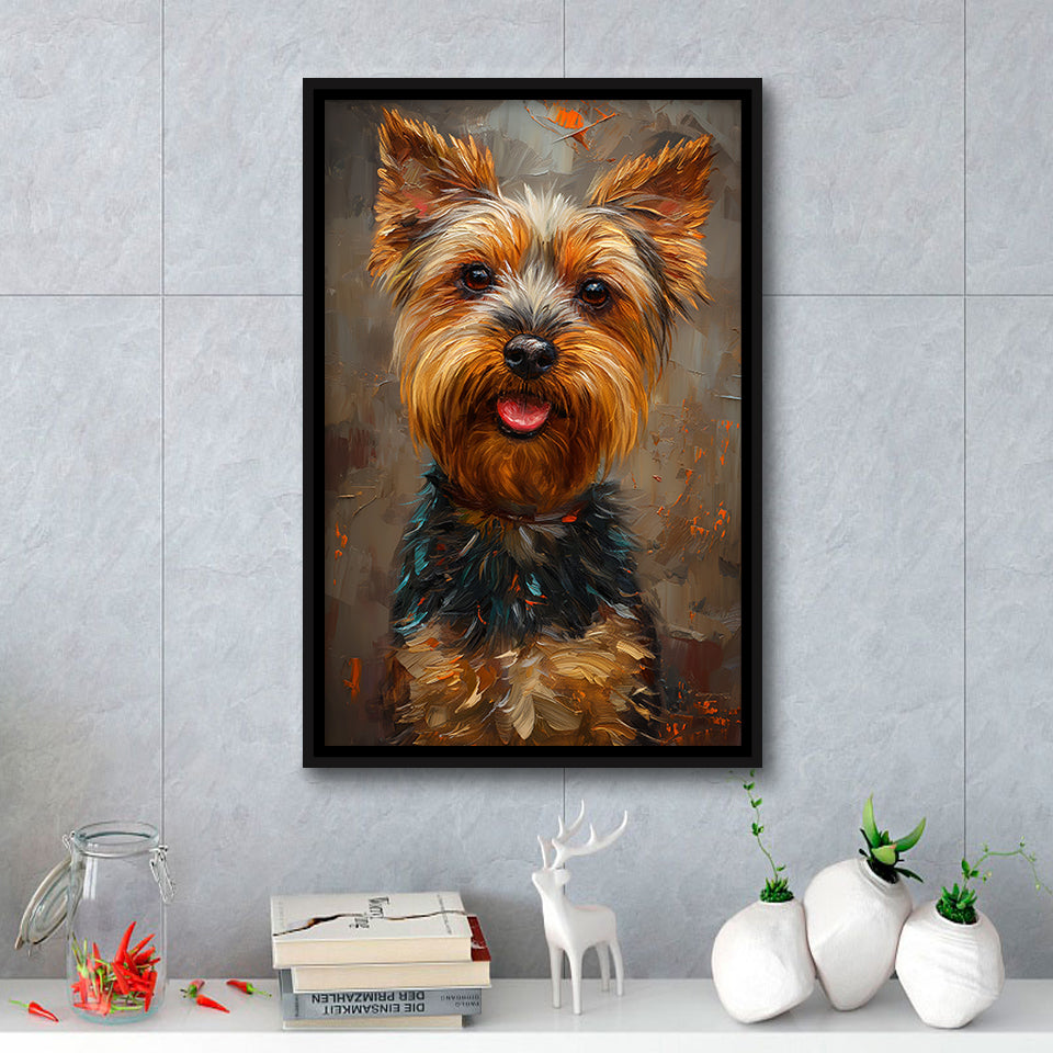 Yorkshire Terrier Dog, Dog Portrait Painting, Pet Lover Art, Framed Canvas Prints Wall Art Decor, Floating Frame