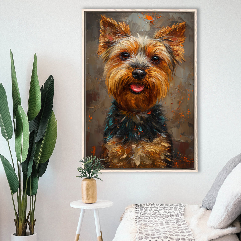 Yorkshire Terrier Dog, Dog Portrait Painting, Pet Lover Art, Framed Canvas Prints Wall Art Decor, Floating Frame